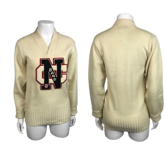 1960s Wool Band Letterman Pullover School Sweater / Women’s XS/S * - Picture 3 of 4